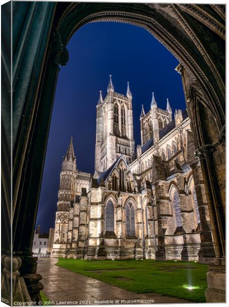Blue hour at Lincoln Cathedral Canvas Print by John Lawrence