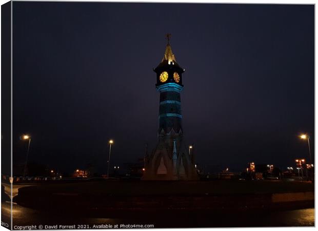 Skegness Clock Tower at Night Canvas Print by David Forrest