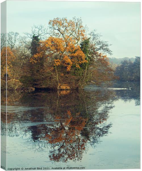 Autumn Reflection, Weald Country Park  Canvas Print by Jonathan Bird