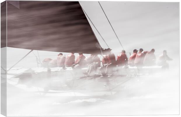 Gladiator sailing team under spray. Canvas Print by Ed Whiting