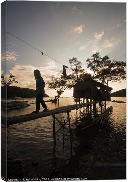 Stilt fisherman's home in Philippines. Canvas Print by Ed Whiting