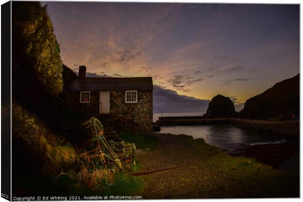 Mullion Cove's fisherman's House Canvas Print by Ed Whiting