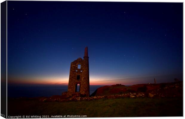 Cornish tin mine with the night sky Canvas Print by Ed Whiting