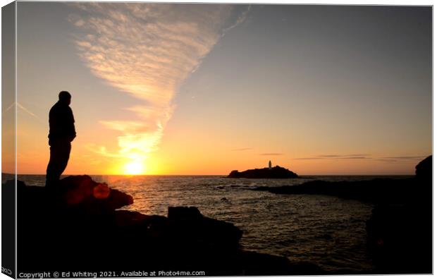Sunset at Godrevy. Canvas Print by Ed Whiting