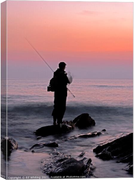 Fishing at Church Cove Canvas Print by Ed Whiting