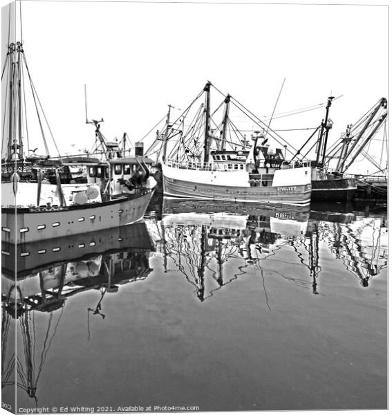 Abstract Black and white of fishing boats. Canvas Print by Ed Whiting