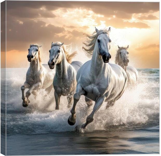 Mustang Horses Running by Sea Canvas Print by Massimiliano Leban