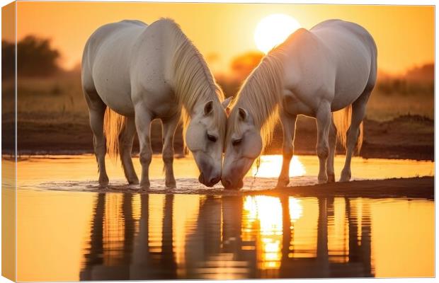 White Horses at Sunset Canvas Print by Massimiliano Leban
