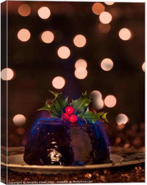 Flaming Christmas Pudding Canvas Print by Amanda Elwell