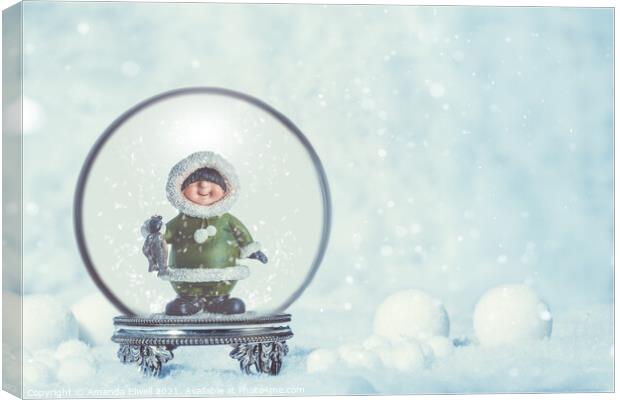 Snowglobe With Eskimo Canvas Print by Amanda Elwell