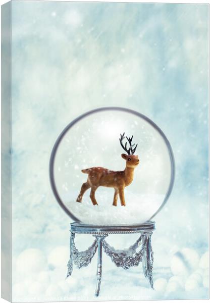 Winter Snow Globe With Reindeer Canvas Print by Amanda Elwell