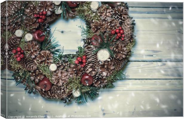Winter Rustic Wreath Canvas Print by Amanda Elwell