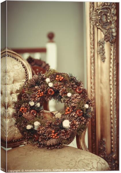 Berries And Cones Christmas Wreath Canvas Print by Amanda Elwell