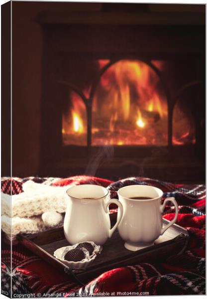 Drinks By The Fireside Canvas Print by Amanda Elwell