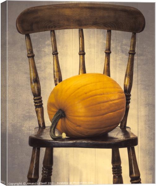 Pumpkin On Chair Canvas Print by Amanda Elwell