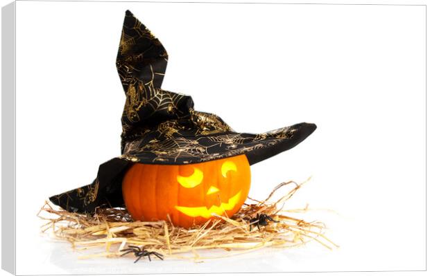 Halloween Pumpkin With Witches Hat Canvas Print by Amanda Elwell