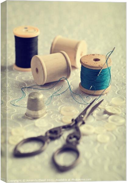 Sewing Cotton Canvas Print by Amanda Elwell