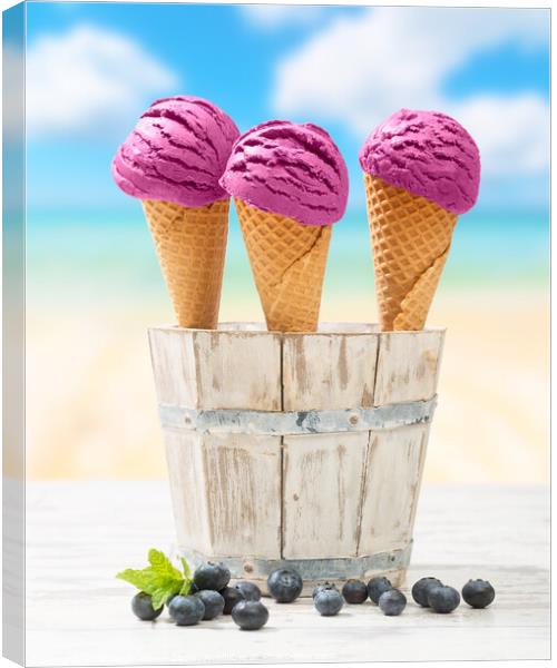 Icecreams With Blueberries Canvas Print by Amanda Elwell