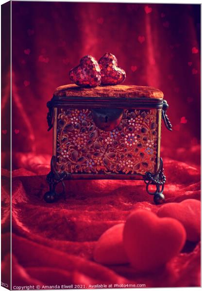 Antique Jewel Casket With Love Hearts Canvas Print by Amanda Elwell