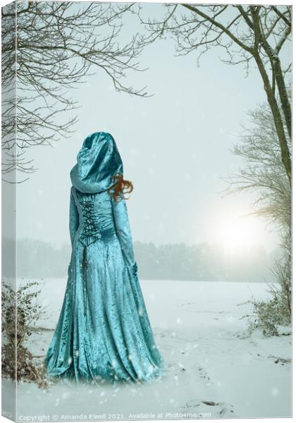 Robed Woman In Snow Canvas Print by Amanda Elwell