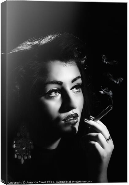 Film Noir Woman Smoking Canvas Print by Amanda Elwell