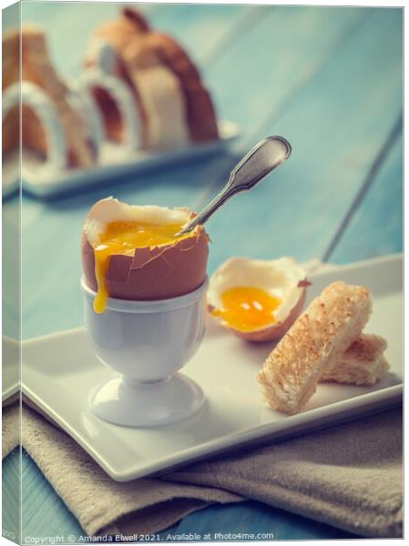 Boiled Egg With Spoon Canvas Print by Amanda Elwell