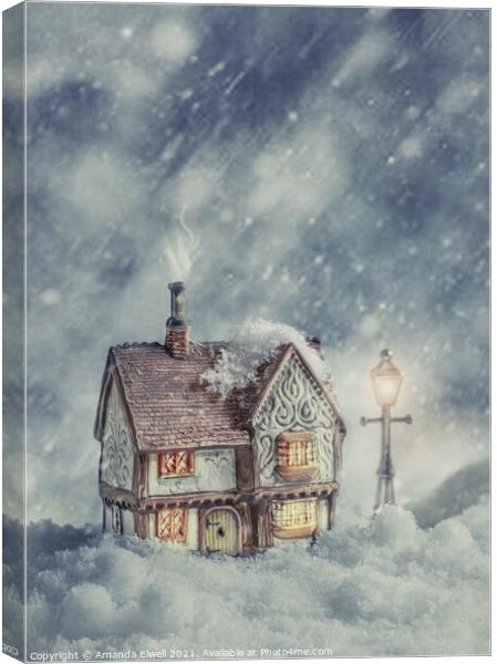 Winter Cottage Canvas Print by Amanda Elwell