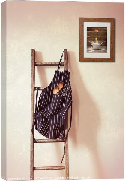 Kitchen Apron Hanging On Ladder Canvas Print by Amanda Elwell