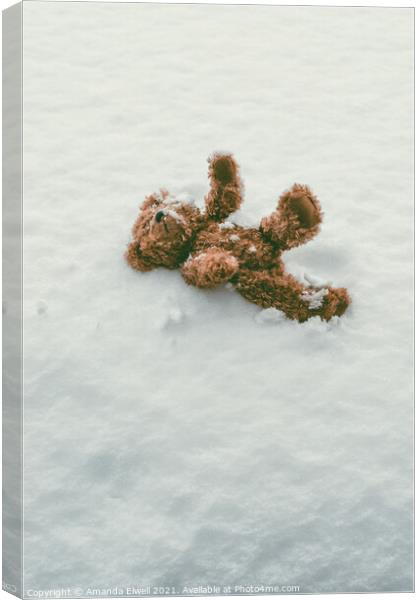 Teddy Bear In Snow Canvas Print by Amanda Elwell