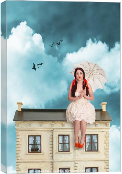 Dolly & Her House Canvas Print by Amanda Elwell