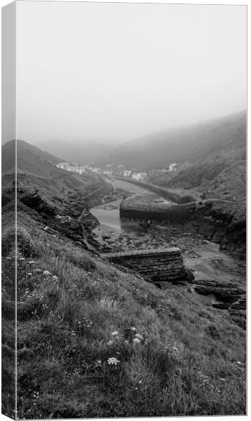 Misty Boscastle harbour Canvas Print by Claire Turner