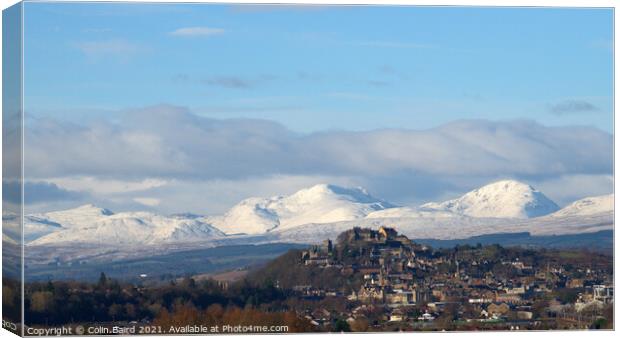 Stirling Castle and snow covered mountains Canvas Print by Colin Baird
