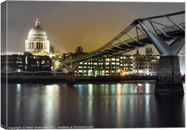 London Skyline River Thames St Paul Cathedral and Millennium Bridge Canvas Print by Peter Greenway