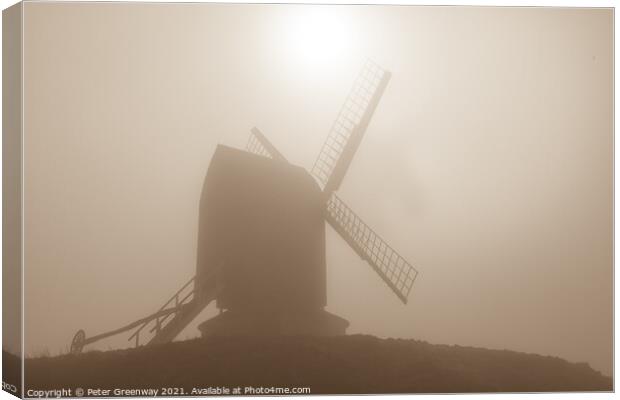 Brill Windmill In Rural Oxfordshire On A Misty Morning Canvas Print by Peter Greenway