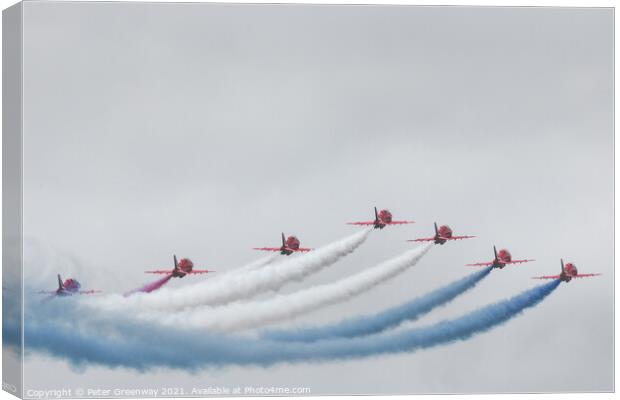 The 'Red Arrows' At Farnborough International Airshow Canvas Print by Peter Greenway