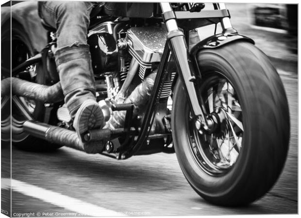 Hells Angel Riding A Harley Davidson Motorcycle Canvas Print by Peter Greenway