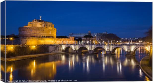 Castel Sant Angelo, Rome, Italy At Night Canvas Print by Peter Greenway