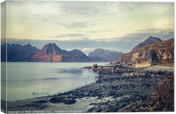 Elgol Beach On The Isle Of Skye, Scotland At Sunset Canvas Print by Peter Greenway