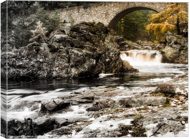 Little Garve River and Bridge, Scottish Highlands Canvas Print by Peter Greenway