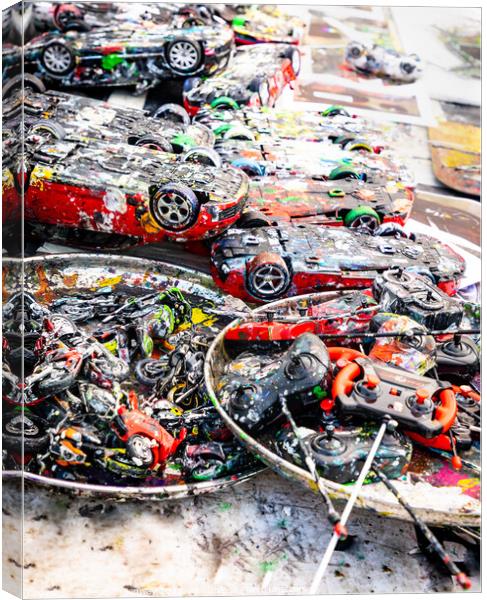 Model Cars & Controllers Splattered With Colour Pa Canvas Print by Peter Greenway