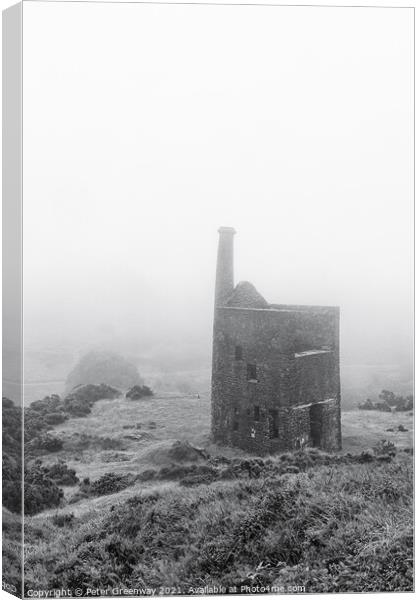 Long Abandonned 'Wheal Betsy' Mine Head On Darmoor Cloaked In Mi Canvas Print by Peter Greenway