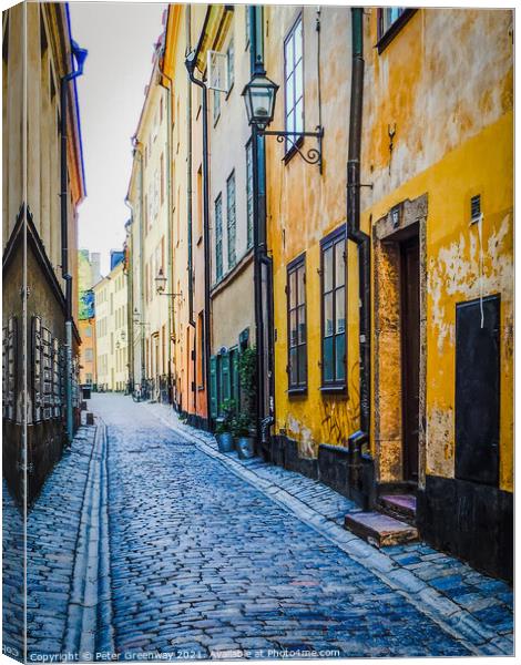 Gamla Stan Back Street, Stockholm Canvas Print by Peter Greenway