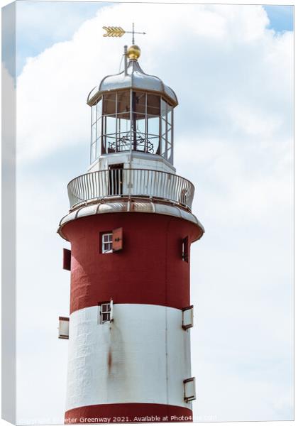 Iconic Candy Coloured Lighthouse At Plymouth Hoe,  Canvas Print by Peter Greenway