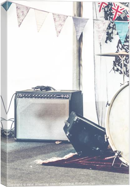 Vintage Amplifier, Bunting and Music - Bletchley P Canvas Print by Peter Greenway