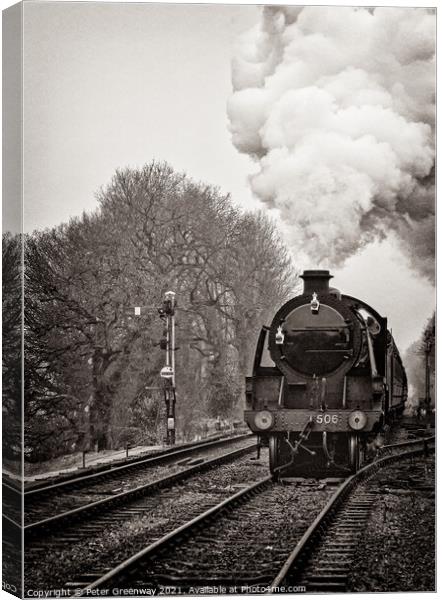 Steam Locomotive Train On The 'Watercress' Railway Canvas Print by Peter Greenway