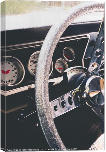 Classic American Car Steering Wheel & Dashboard Canvas Print by Peter Greenway