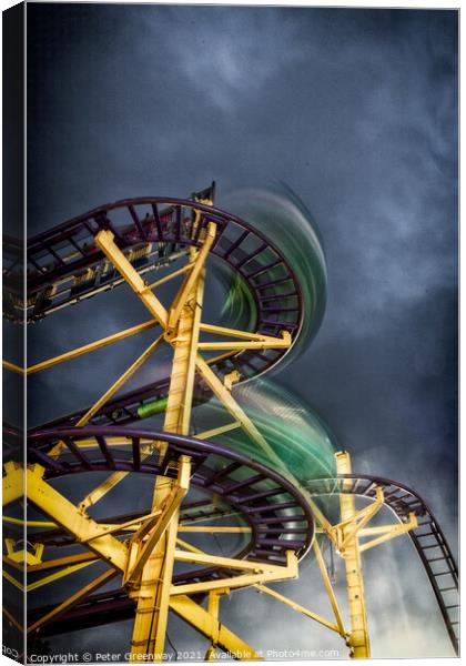 Mini Roller Coaster Ride At The Annual 'Witney Feast' Travelling Funfair In Oxfordshire Canvas Print by Peter Greenway
