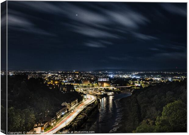Traffic Flow Into Bristol At Night Canvas Print by Peter Greenway