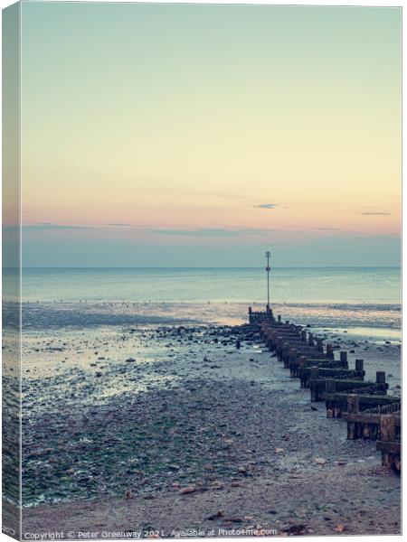 Reflected Light Over Hunstanton Beach At Sunset Canvas Print by Peter Greenway