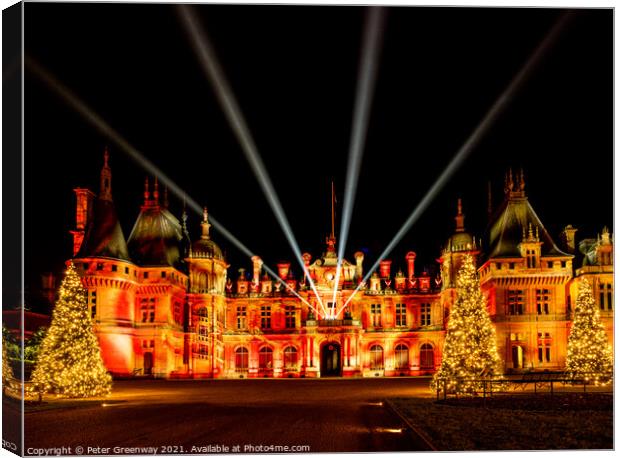 The Manor At Waddesdon Illuminated For Christmas With Winter Lights Canvas Print by Peter Greenway